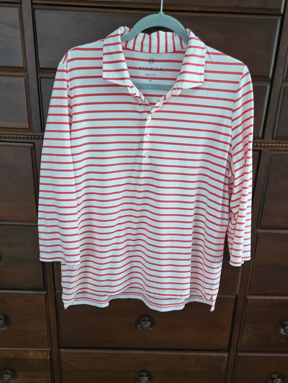 Renwick Striped Polo Top in White and Coral Size XL
